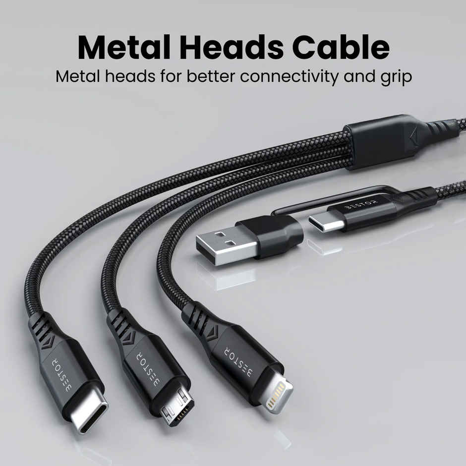 Bestor 60W USB C Multi Fast Charging Cable Nylon Braided Cord 5-in-1 3A USB/C to Type C/Micro/Phone Fast Sync Charger Cable Compatible with Laptop/Tablet/Phone (1.5 M) - Black