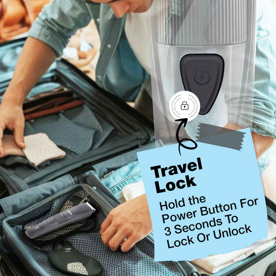 Vega Power Lite Beard Trimmer for Men with 90 mins Runtime, 2 Comb Attachment, USB Type C (VHTH-38)