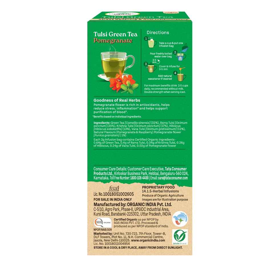 A TATA Product - Organic India Tulsi & Pomegranate Infused Green Tea - 25 Tea Bags
