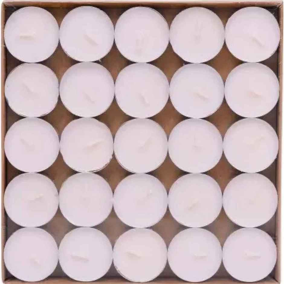 eCraftIndia Set Of 50 Pure Wax Unscented White Tea Light Candles