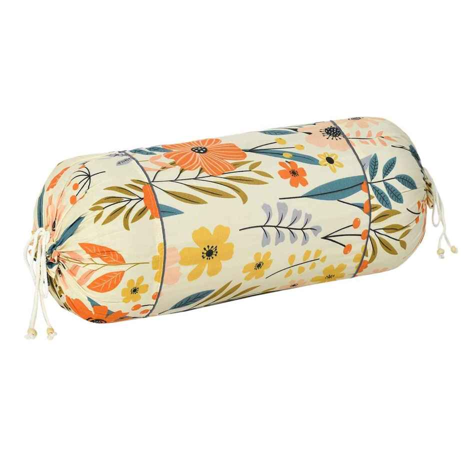 Kuber Industries Floral Print Cotton Bolster Cover Set of 2 | 16"x32" (Cream)