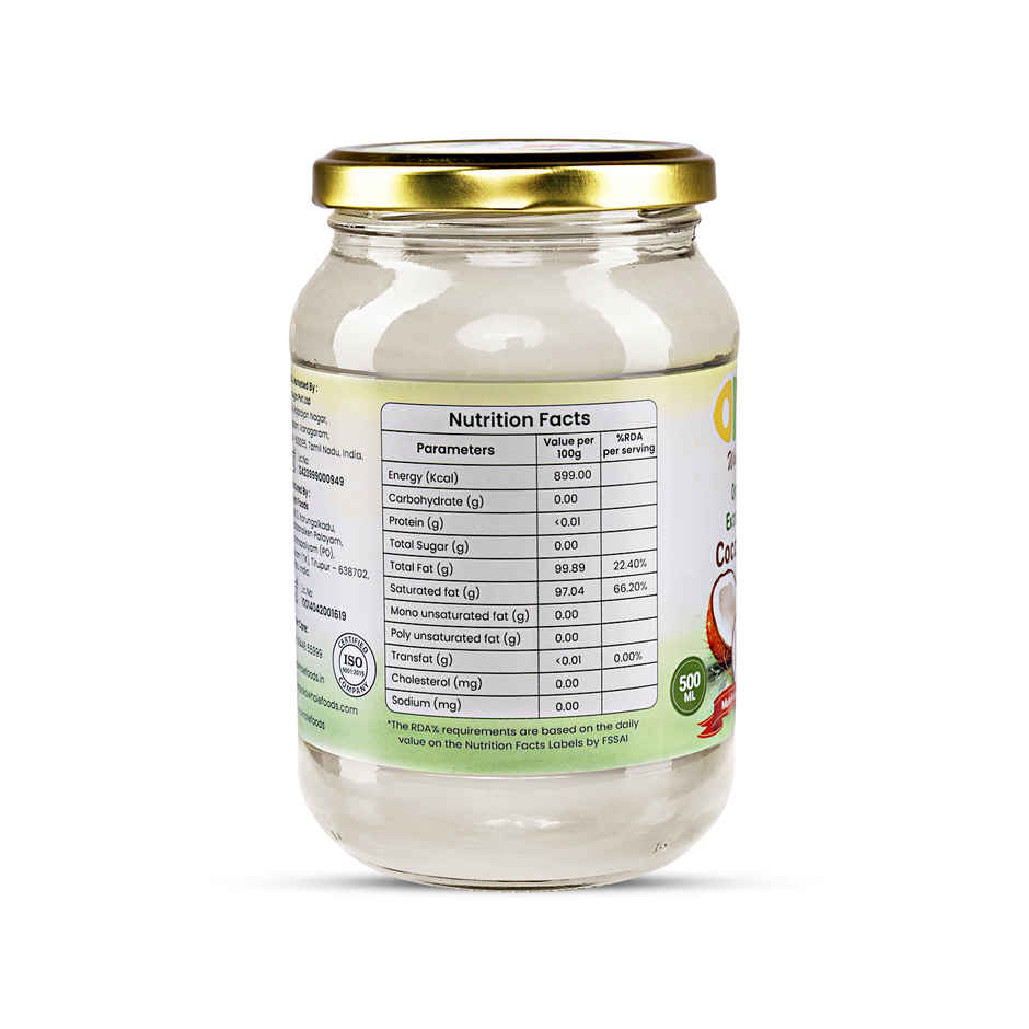 OKO Wholefoods Organic Extra Virgin Coconut Oil | Cold Pressed & Unrefined | Glass Bottle