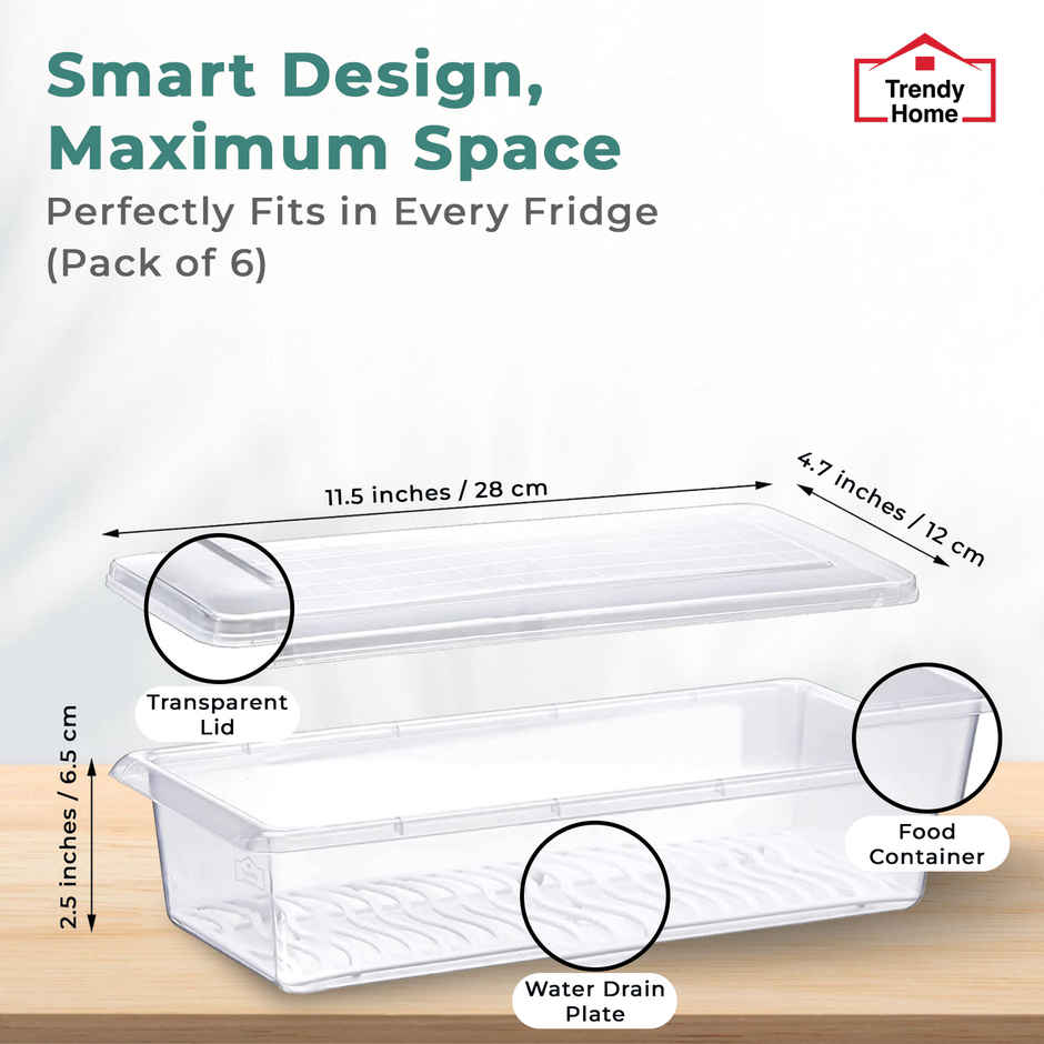 Senego Plastic Food Storage Fridge Airtight Containers With Lid And Drainer | 1.5 L - Transparent