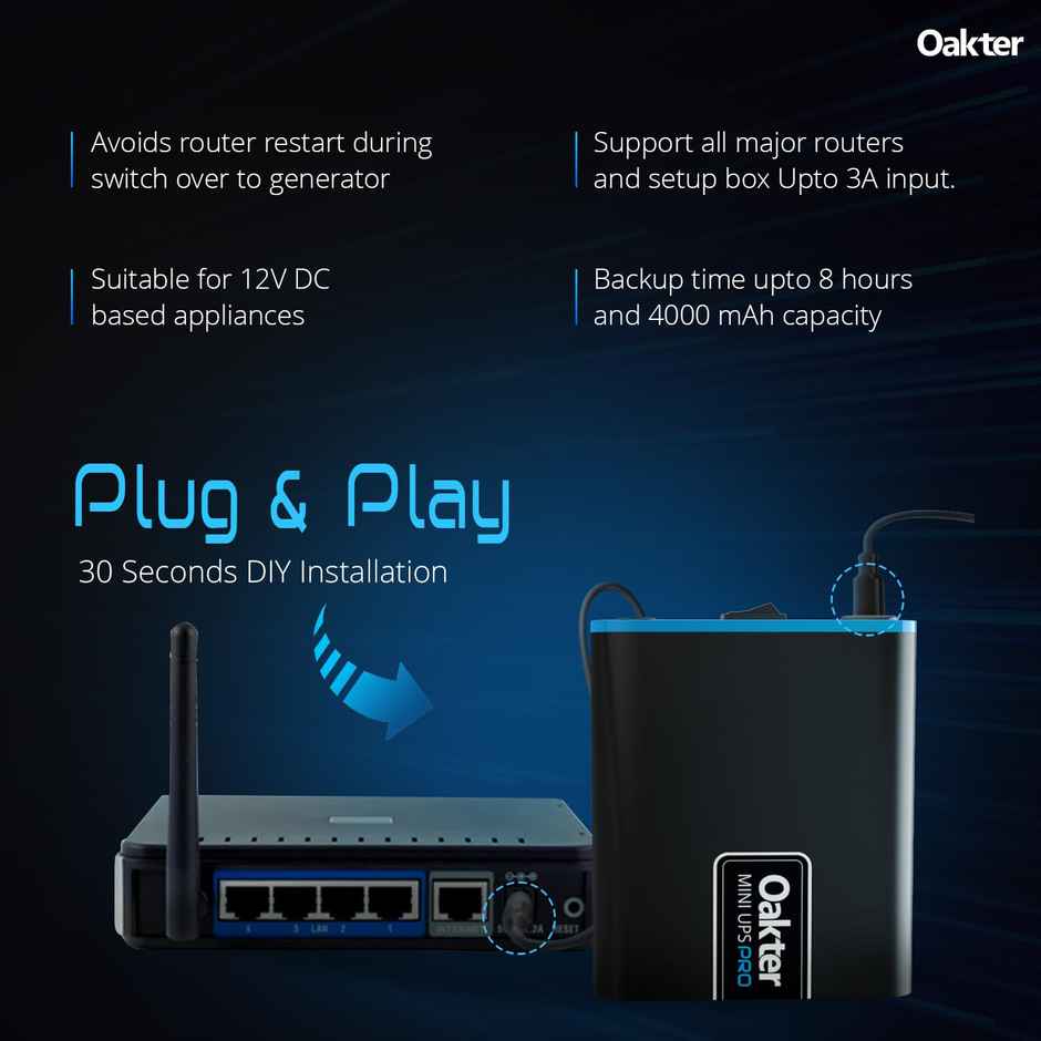Oakter Mini UPS PRO for 12V-3A WiFi Router Power Backup Upto 8 Hours