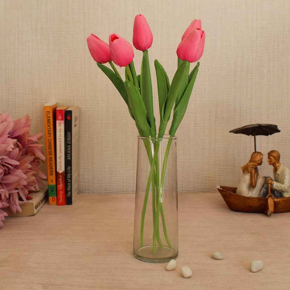 Tied Ribbons Set Of 5 Artificial Tulip Flowers Bunches Without Vase