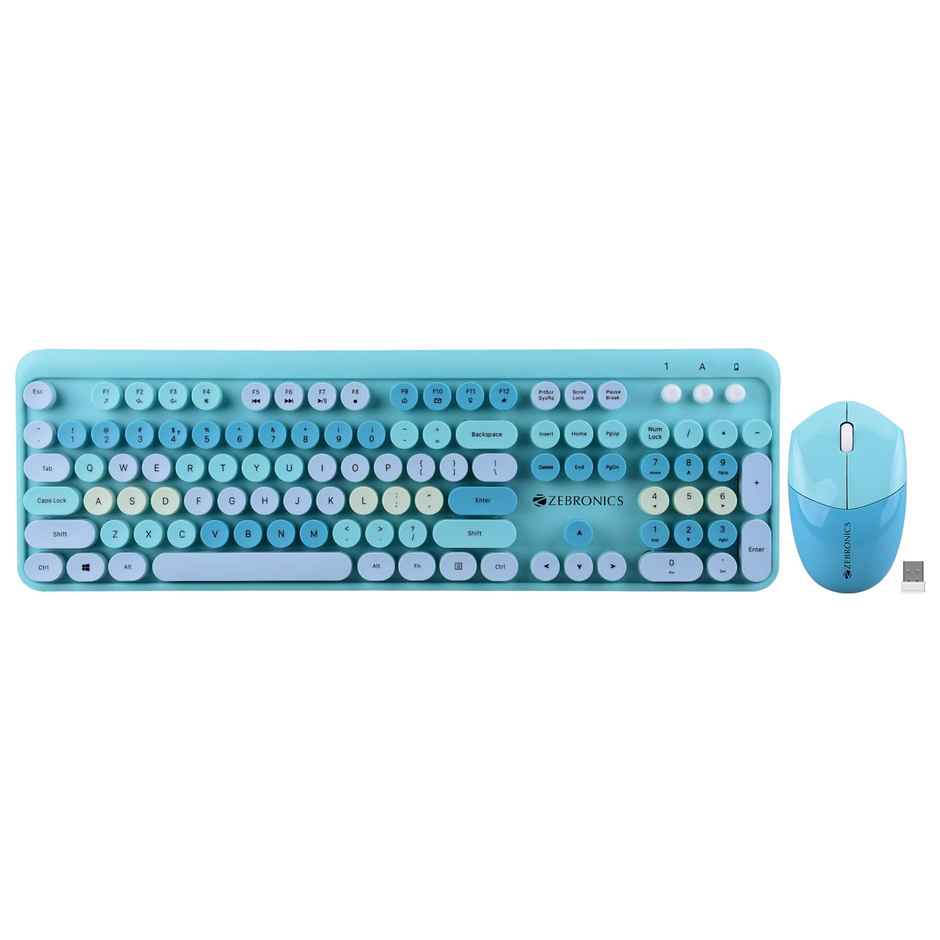 Zebronics Companion 301 2.4Ghz Wireless Keyboard & Mouse Combo With Uv Printed (Aqua Green)