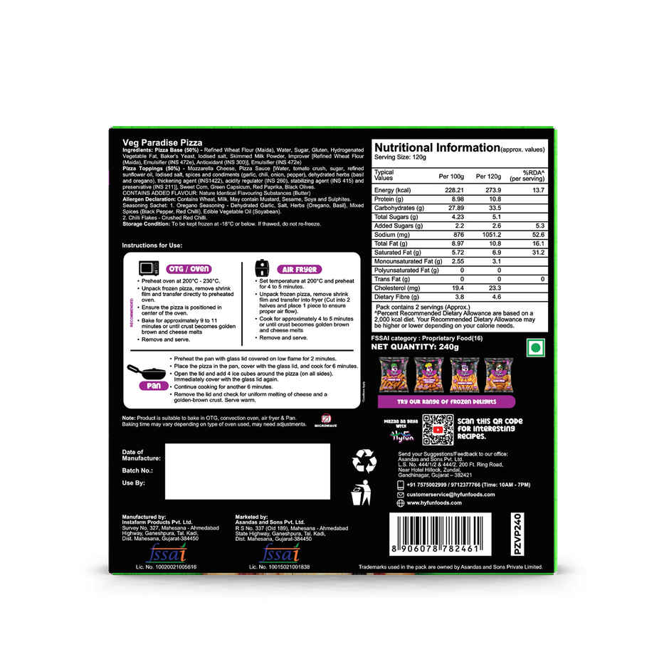 HyFun Veg Paradise Pizza, Cheesy Snack | Frozen