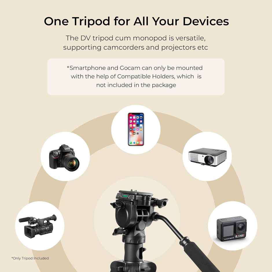 Digitek Dptr 895Vd 195 Cm Tripod Cum Monopod With Aluminum Alloy & Multipurpose Head, 3-Way Head