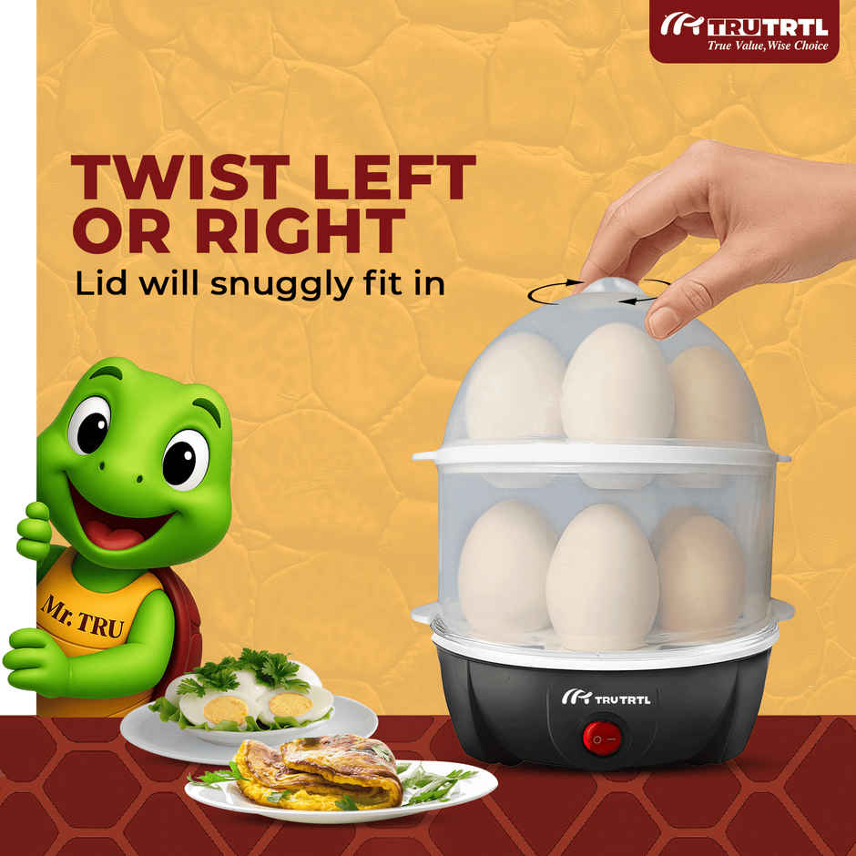 truTRTL Smart 4-in-1 Egg Boiler Machine 350 Watts | Boil upto 14 Eggs, Poach Eggs, Steam Vegetables Make Dhokla, Reheat (828 ml) - Black