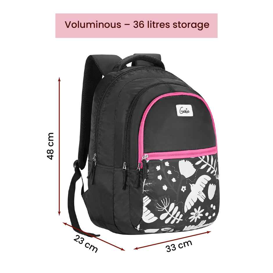 Genie Birdy School Bag For Girls. Black Backpack For Women
