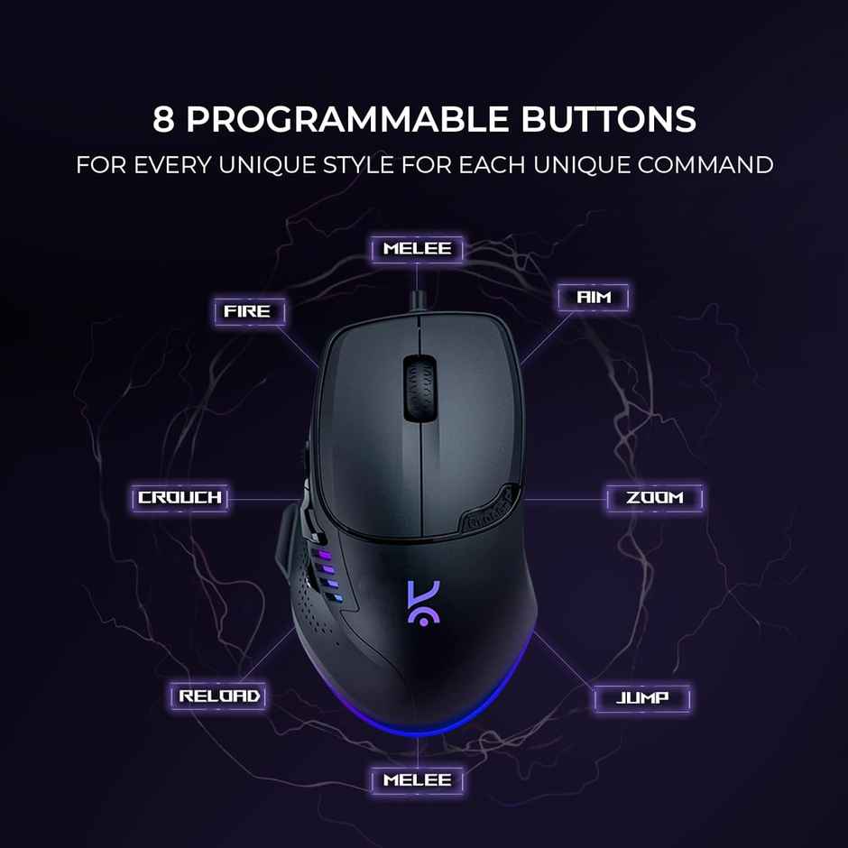 Kreo Hawk Gaming Mouse With Programmable Buttons & Rgb Lighting, Top Sensor, Adjustable Dpi (Black)