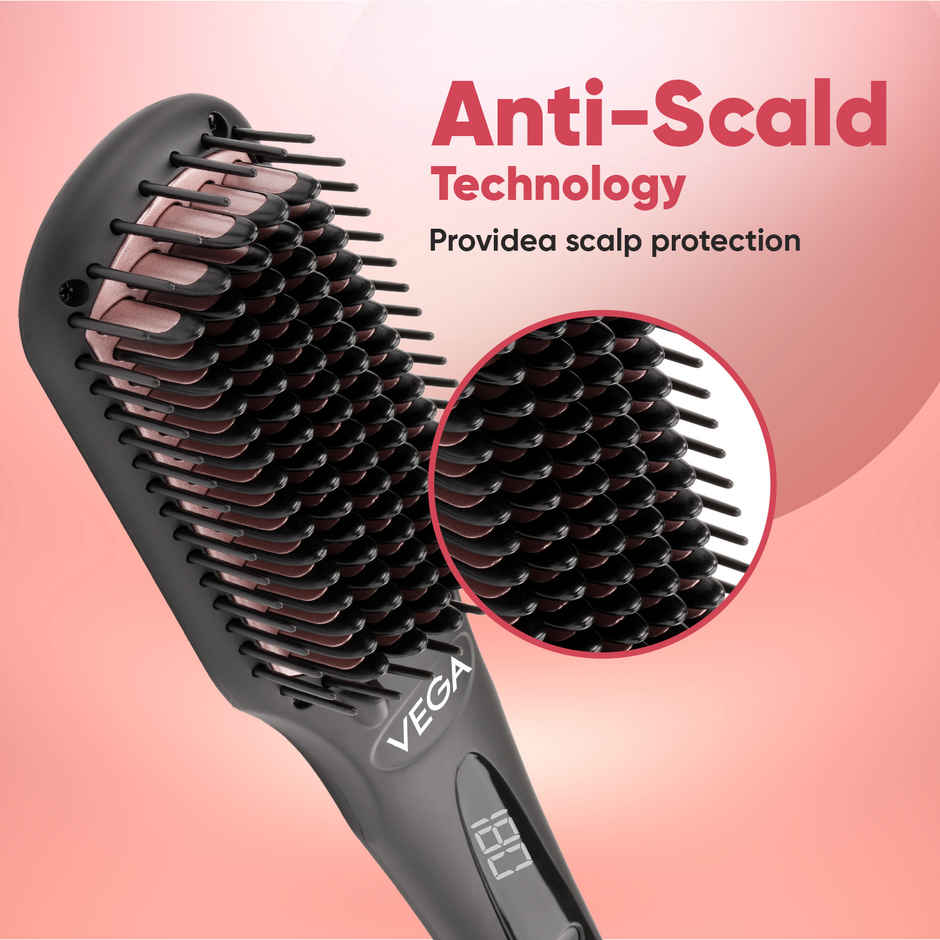 Vega Black Shine Hair Straightener Brush for Women, Straight in Min, (VHSB-04)