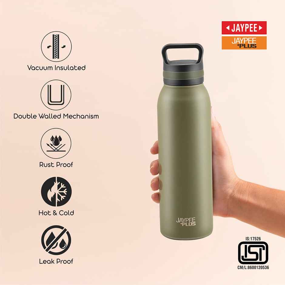 Jaypee Plus Zen ISI certified Stainless Steel Insulated Hot & Cold Water Bottle | Green | 620 ml