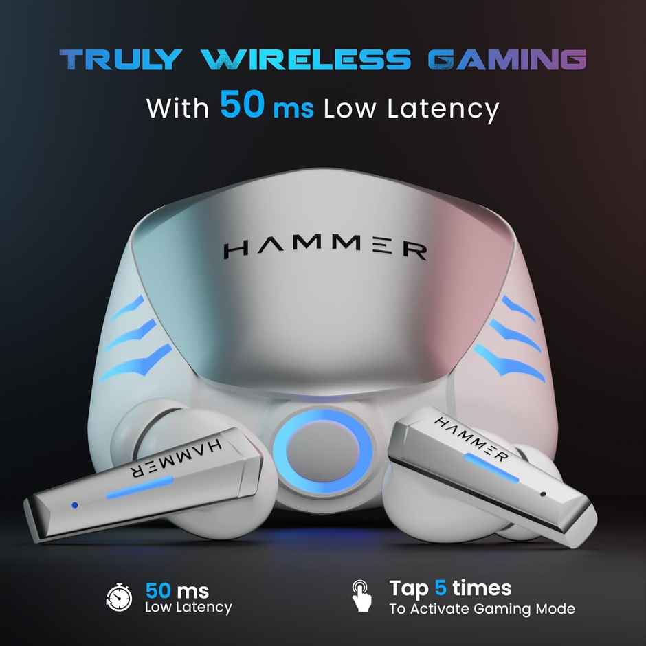 Hammer Arcade True Wireless Gaming Earbuds With Rgb Lights | Bluetooth V5.3 | Made In India - White