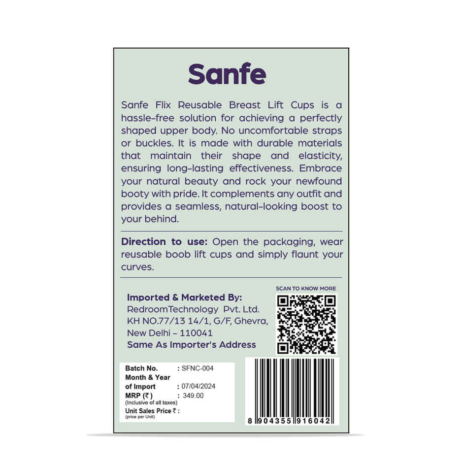 Sanfe Flix Reusable Boob Lift Cups For Breast Push Up Braless, Padded, Rabbit A-C Cup