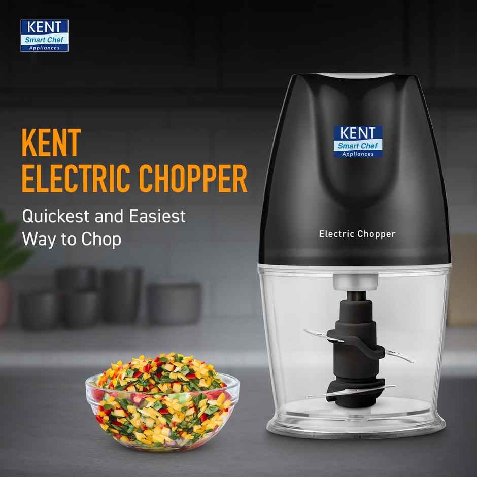 Kent Electric Chopper-B For Kitchen 250 Watt | Chop, Mince, Puree, Whisk, 400 ml Capacity -Black