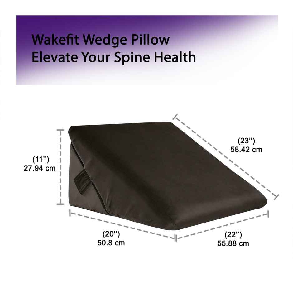 Wakefit Advanced Wedge Pillow Prevents Acid Reflux & Snoring Washable Velvet Cover | Charcoal Grey