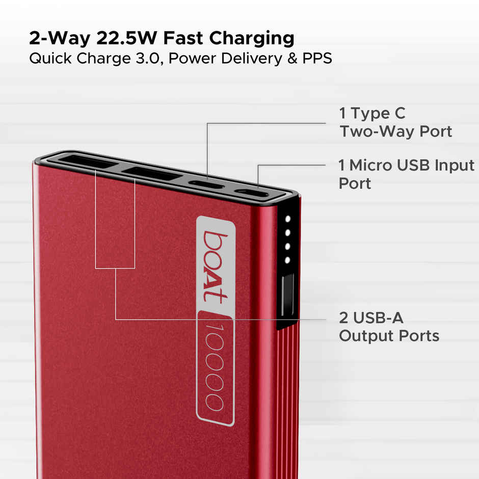 boAt 10000 mAh Power Bank w/ 22.5W Fast Charging & Smart IC Protection - PB300 (Martian Red)