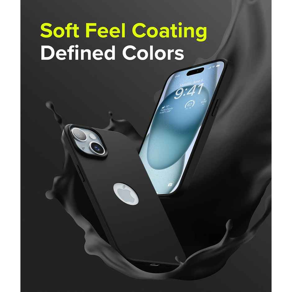 ExpressB Back Cover for iPhone 15 Slim Silicone Soft Logo Cut Matte Back - Black