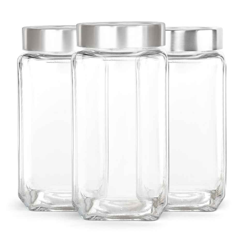 Cello Qube Fresh Toughened Glass Jars Glass Containers For Kitchen Multipurpose Jar Set Of 3 Clear