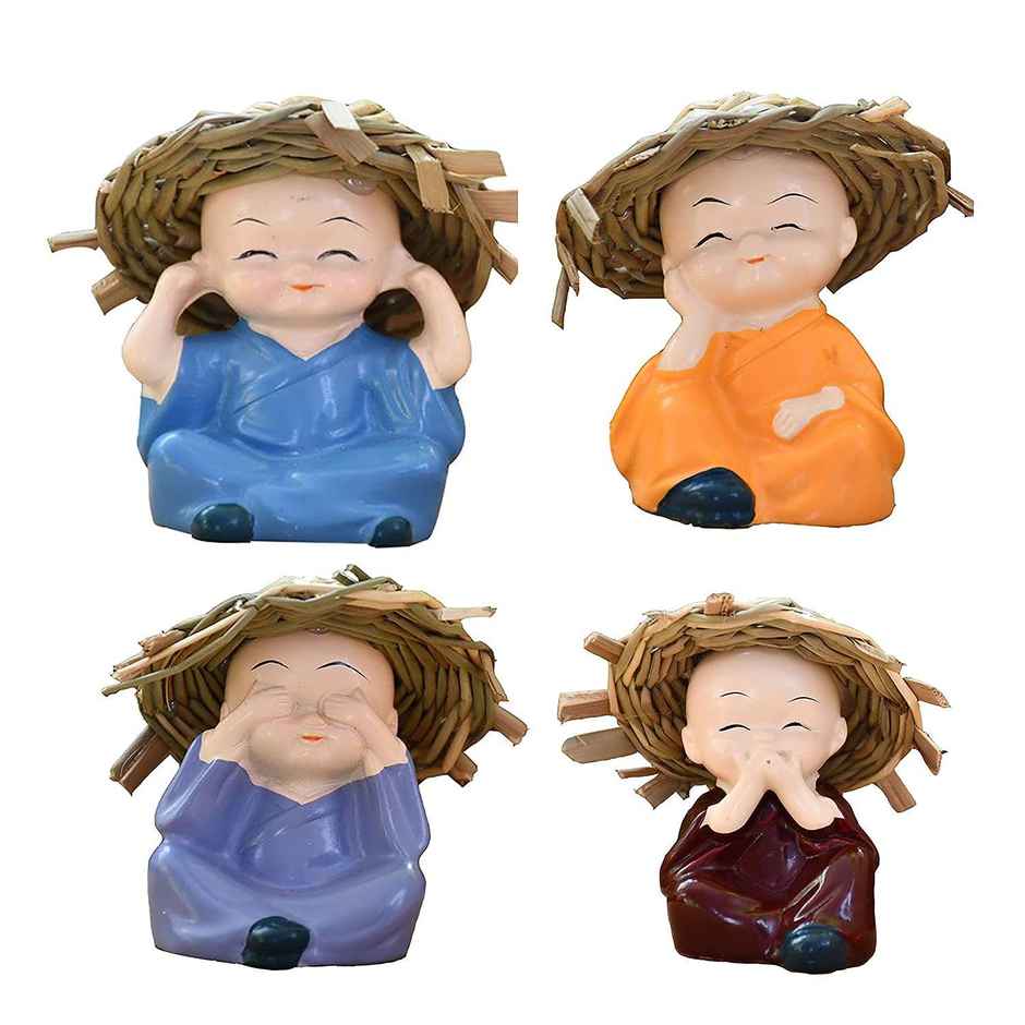 eCraftIndia Whimsical Set of 4 Baby Monk Buddha Statues