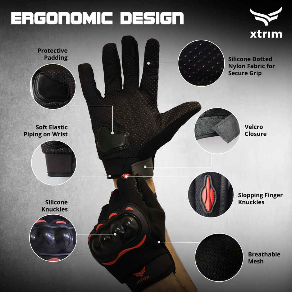 Xtrim Bike Gloves | Padded | Breathable | Anti-Slip | Cycling & Motorcycle Gear | Black | Medium