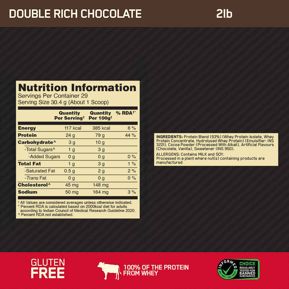 Optimum Nutrition (ON) 100% Whey Gold Standard Powder Double Rich Chocolate 2 lb Combo