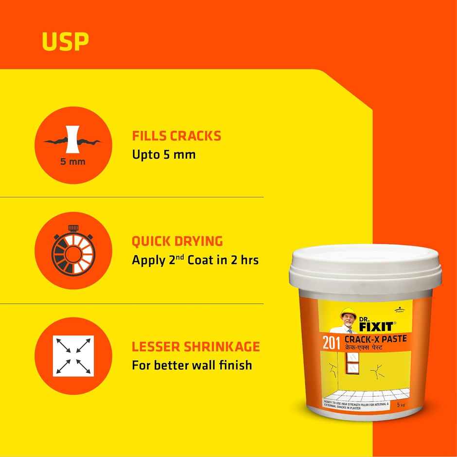 Dr. Fixit Acrylic Crack X Paste 1kg-Ready-To-Use Crack Filler for Walls, Roofs & Surfaces