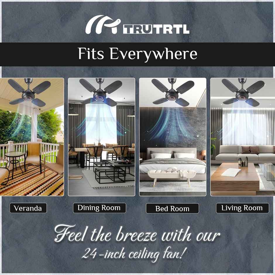 truTRTL Wave Ceiling Fan, 50W, 600Mm/24 Inch, High-Speed, Energy Saving, Durable & Stylish - Smoke Brown