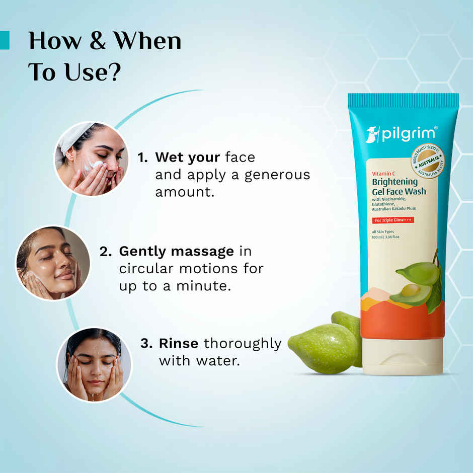 Pilgrim Vitamin C Brightening Gel Face Wash Brightens, Exfoliates, Evens Tones & Reveals Glowing Skin