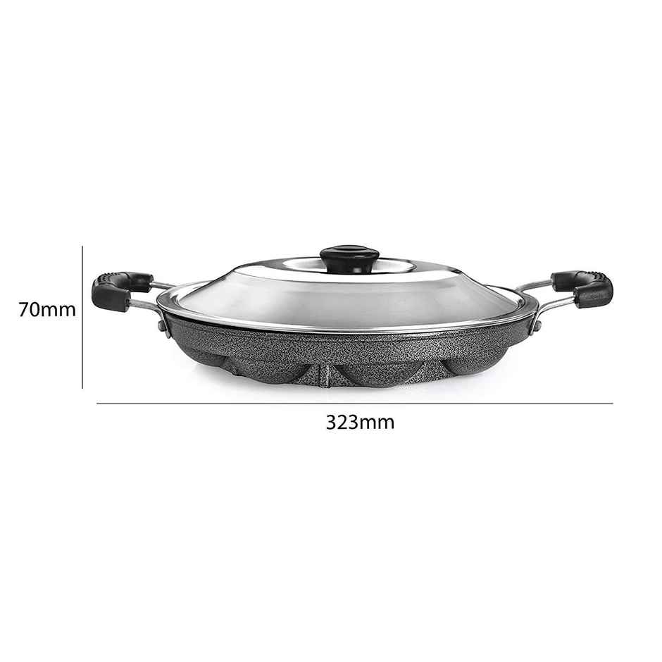 Tosaa 12 Cavity Appam Patra Paniyarakkal With Steel Lid & Wooden Picker- Color May Vary
