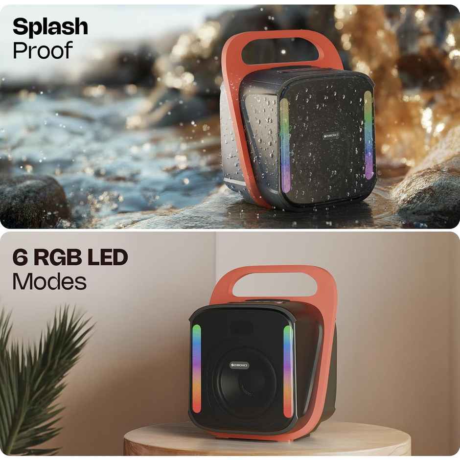 Zebronics Sound Feast 110 14W Bt Speaker, 10.16Cm Driver, Usb/Msd/Aux, Splash-Proof, Rgb, Mic