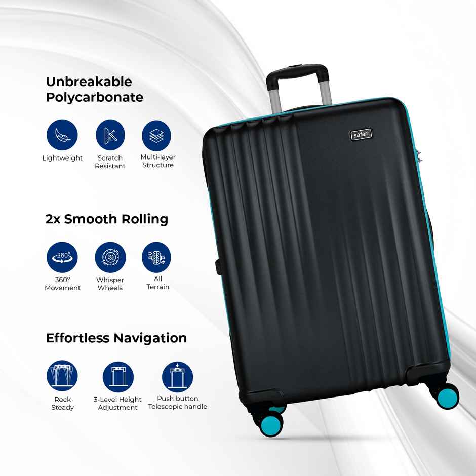 Safari Solid Polycarbonate 80 L Telescopic Trolley Bag | Black - 69 cm