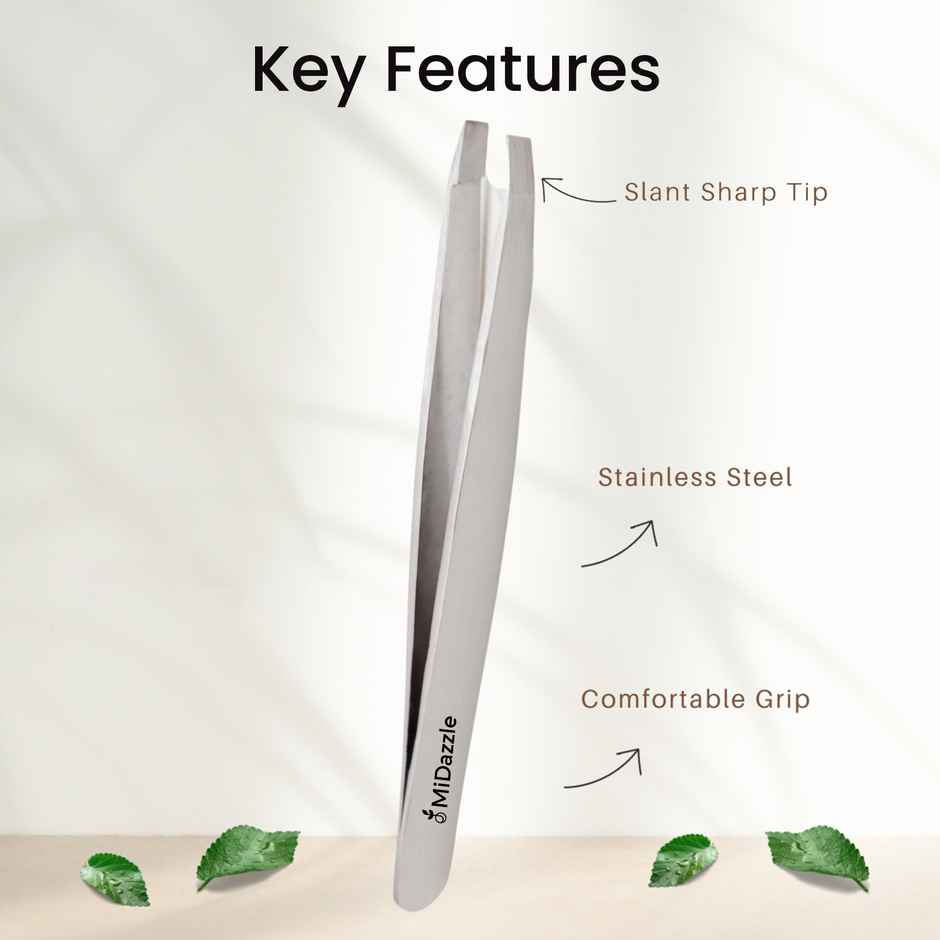 Midazzle Slant Tip Tweezer Plucker for Eyebrow, Upper Lips, Blackhead Removal | MITW3202