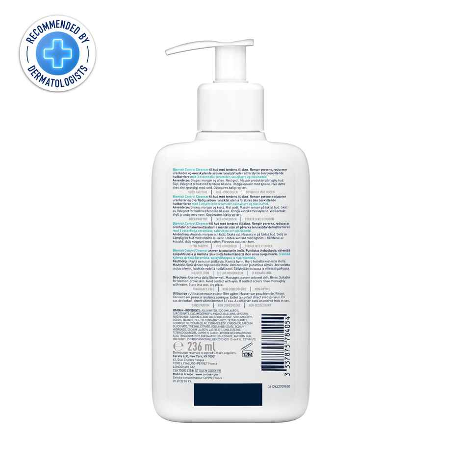 CeraVe Blemish Control Cleanser Face Wash With 2% Salicylic Acid & Niacinamide For Acne-Prone Skin