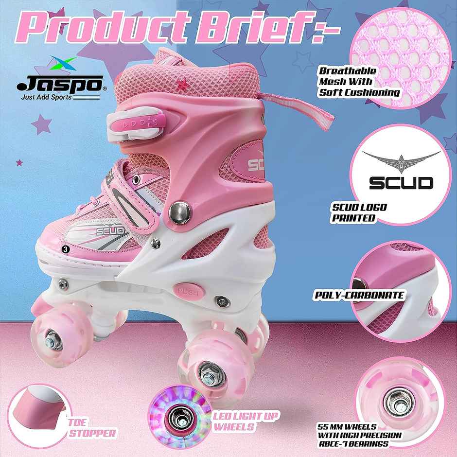 Jaspo Scud Adjustable Quad Roller Skates With Led Wheels