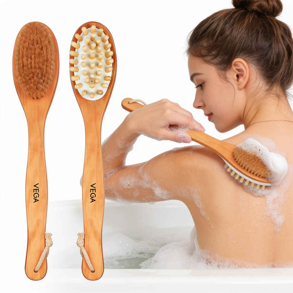 Vega Soft Bristle Bath Brush With Ergonomic Handle | Wood | Wooden