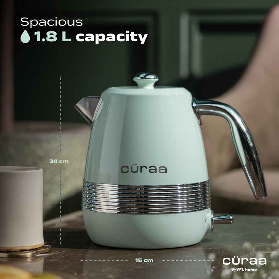 Curaa Retro Electric Kettle 1.8 L | 2000 W Kettle For Hot Water | Detachable Lid | Cool-Touch Handle