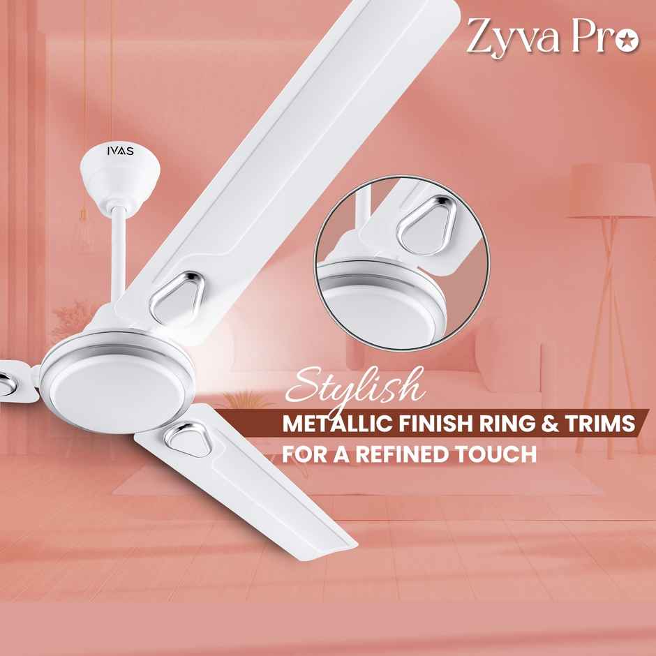 Ivas Zyva Pro Ceiling Fan, 1200mm, 400 RPM, Star Rated, White