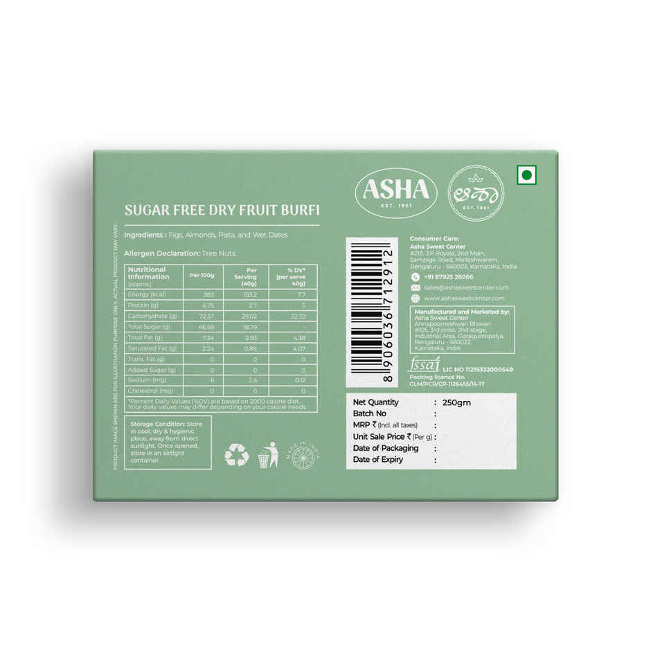 Sugar Free Dry Fruit Barfi - by Asha Sweet Center