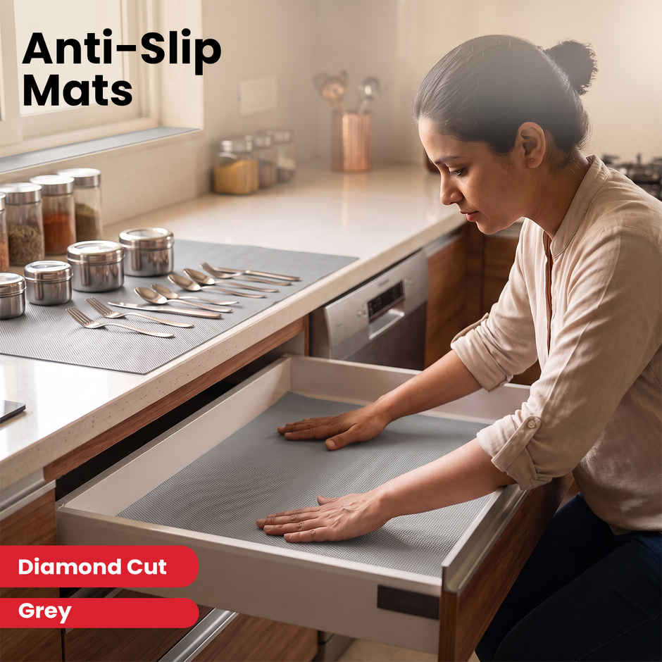 Senego Anti Slip Mat | 10 m | Shelf Liner Mat for Kitchen/Cupboard/Drawers | 60 cm x 10 m | Grey | EVA, BPA Free