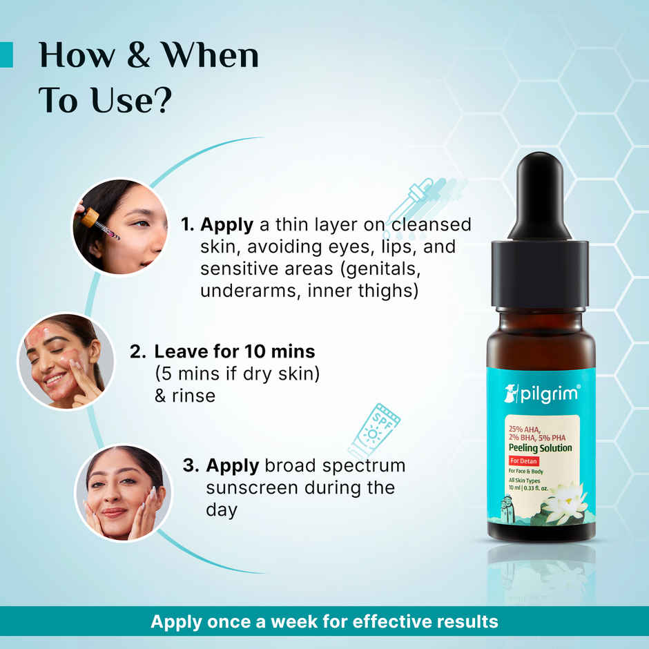 Pilgrim 25% AHA, 2% BHA, 5% PHA Peeling Solution Exfoliates Dead Skin & Reduces Blemishes