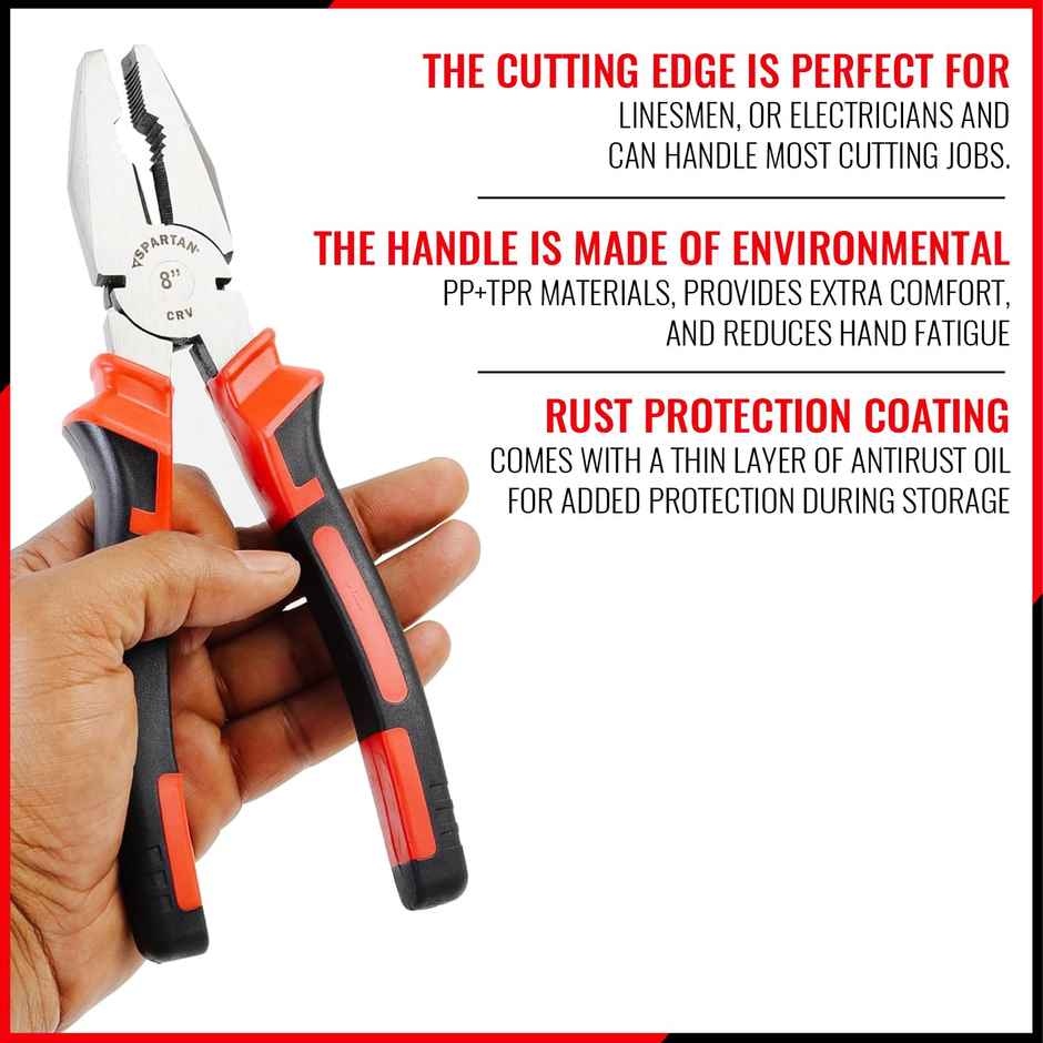 Spartan Combination Plier | Heavy Duty Cutter | Electrical DIY | Red Black