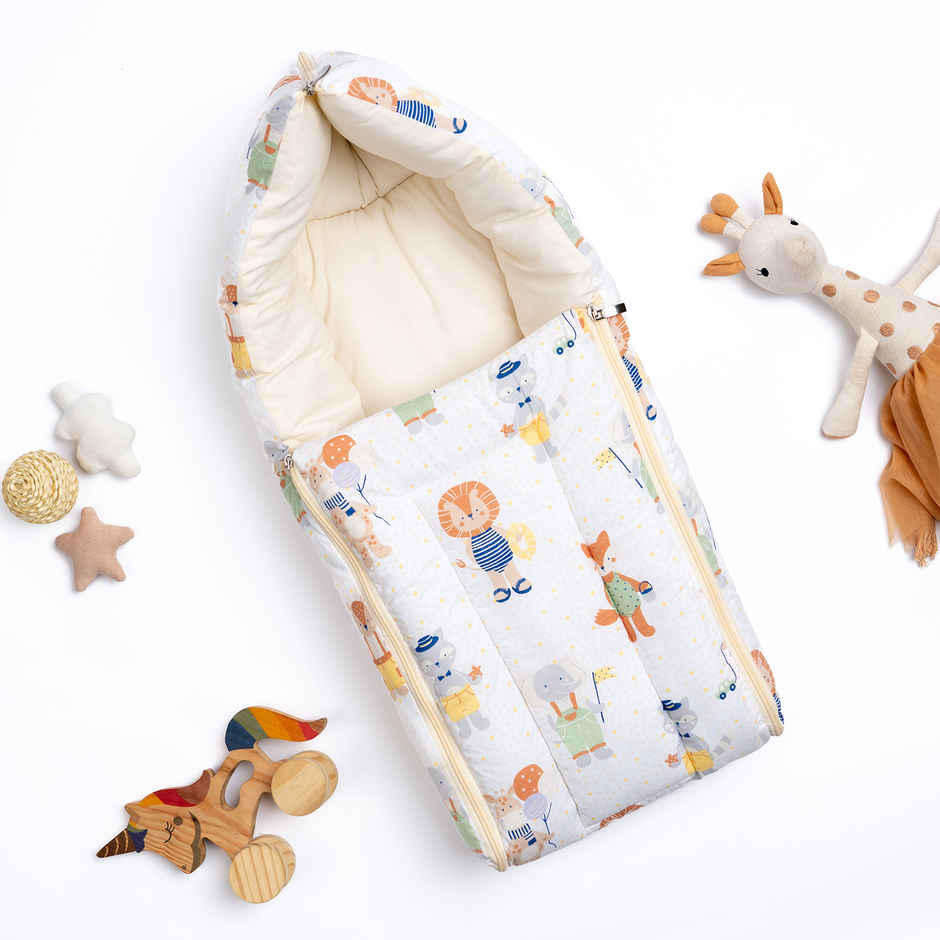 Haus & Kinder Cotton Baby Carrier Nest Portable Travelling Bed | Jungle Party - 0 to 4 Months