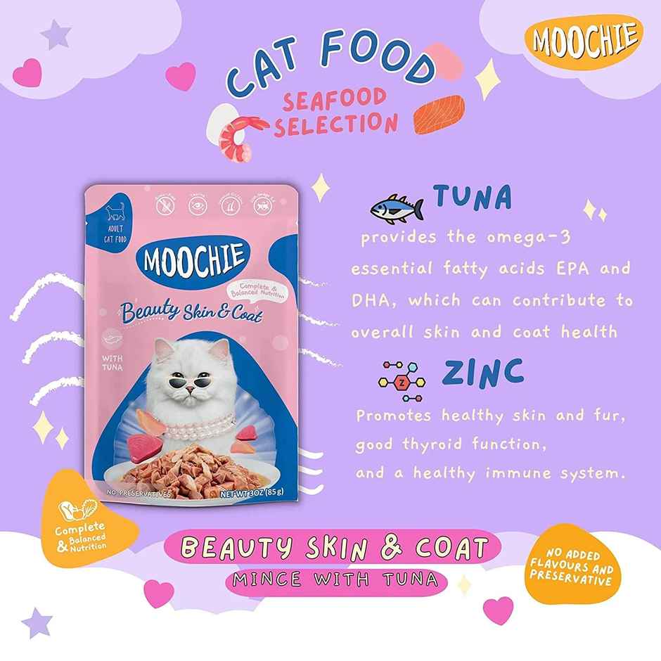 Moochie Cat Wet Food - Beauty Skin - Mince With Tuna Gravy | Grain-Free & No Preservative