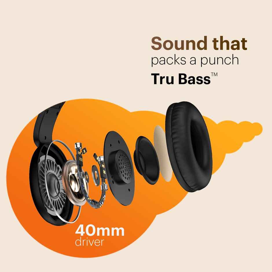 Noise Two 50Hrs Playtime Low Latency(up to 45ms) Dual Pairing BT v5.3 Headphones | Bold Black