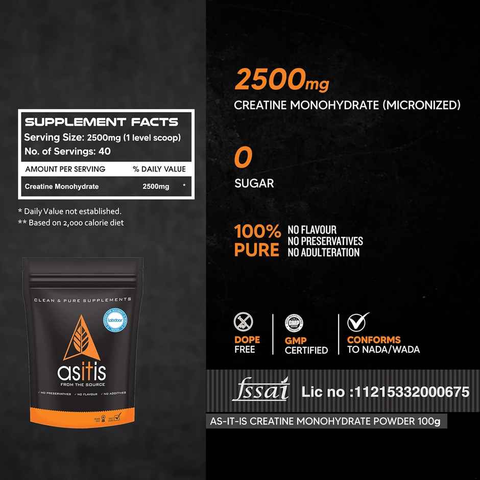AS-IT-IS Nutrition Pure Creatine Monohydrate for Muscle Building