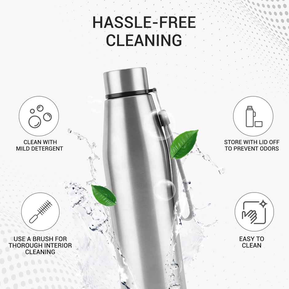 Milton Stainless Steel Drift Water Bottle Single Walled | Silver | 1 L