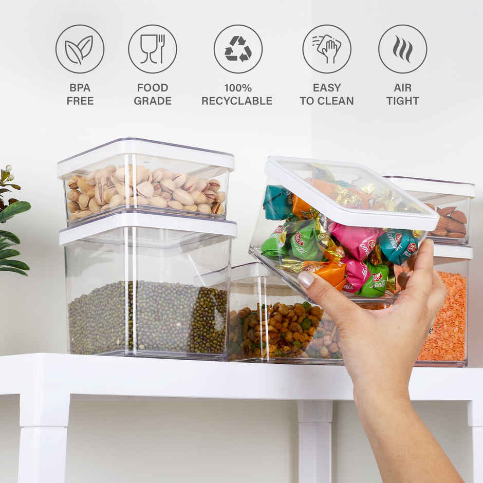 Nayasa Nicola Container Set | Airtight & BPA-Free | Clear - 550 ml x 2, 800 ml x 2, and 1050 ml x 2