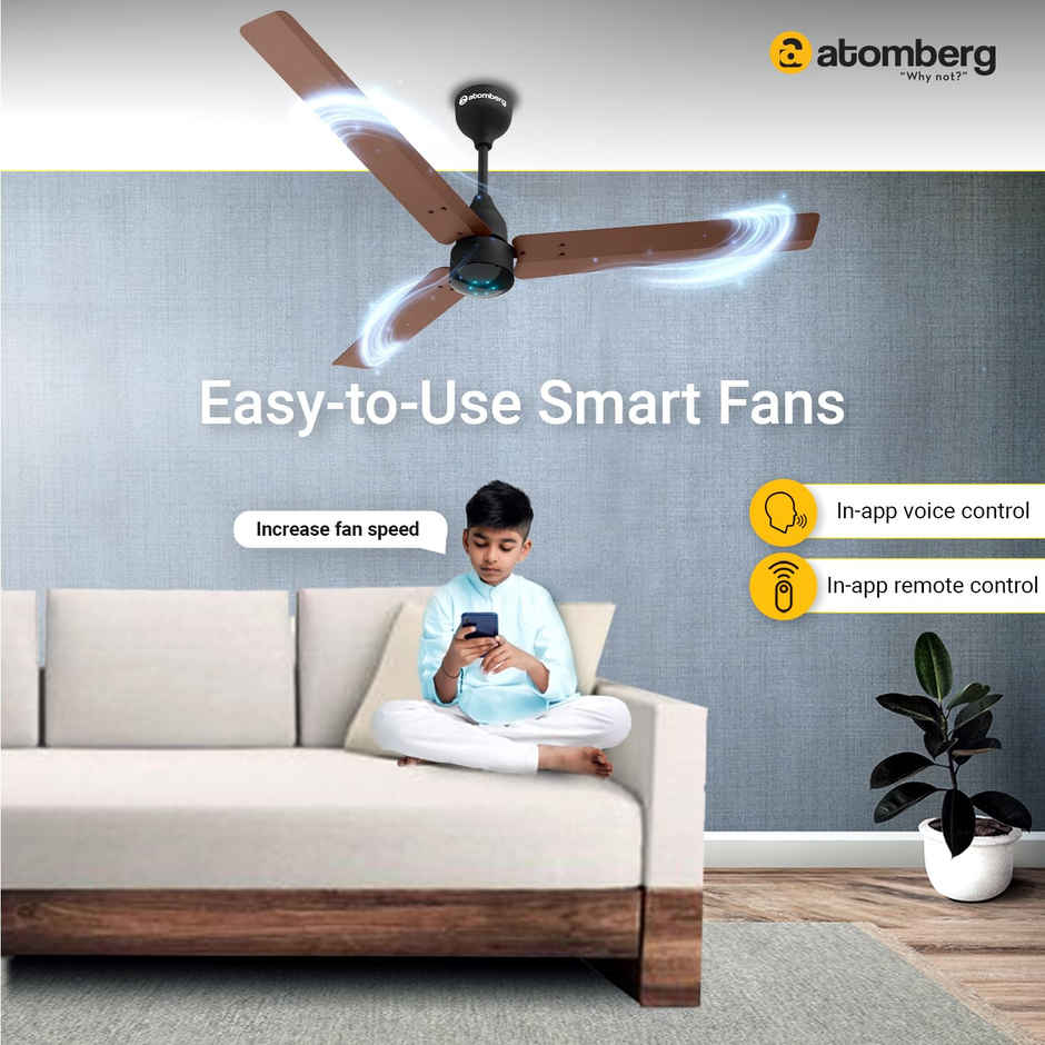 Atomberg Renesa Smart BLDC Ceiling Fan, 1200mm, with IoT & Remote, LED Indicators, Brown & Black